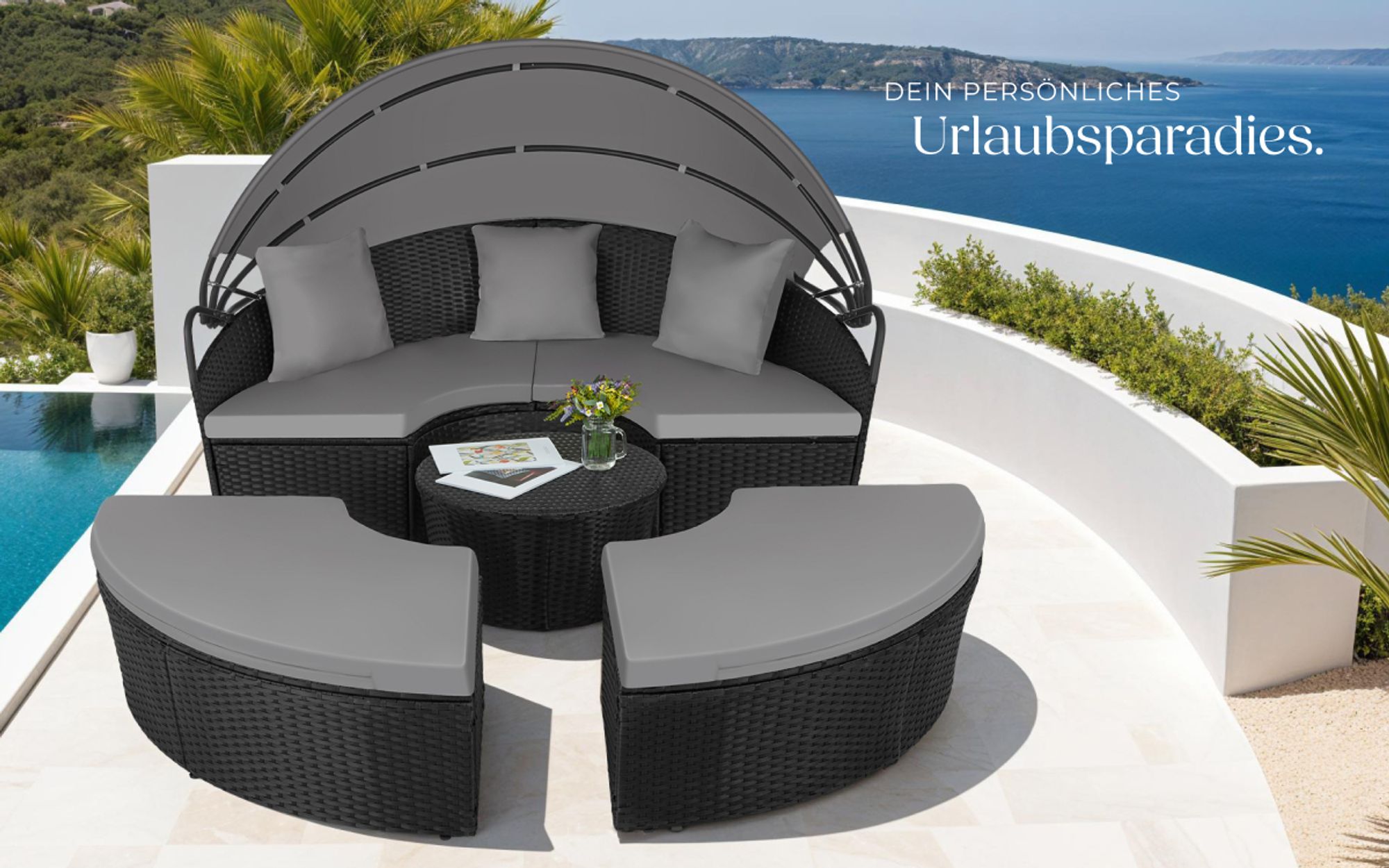 tectake® Rattan Sonneninsel Santorin widerstandsfähig UV-beständig