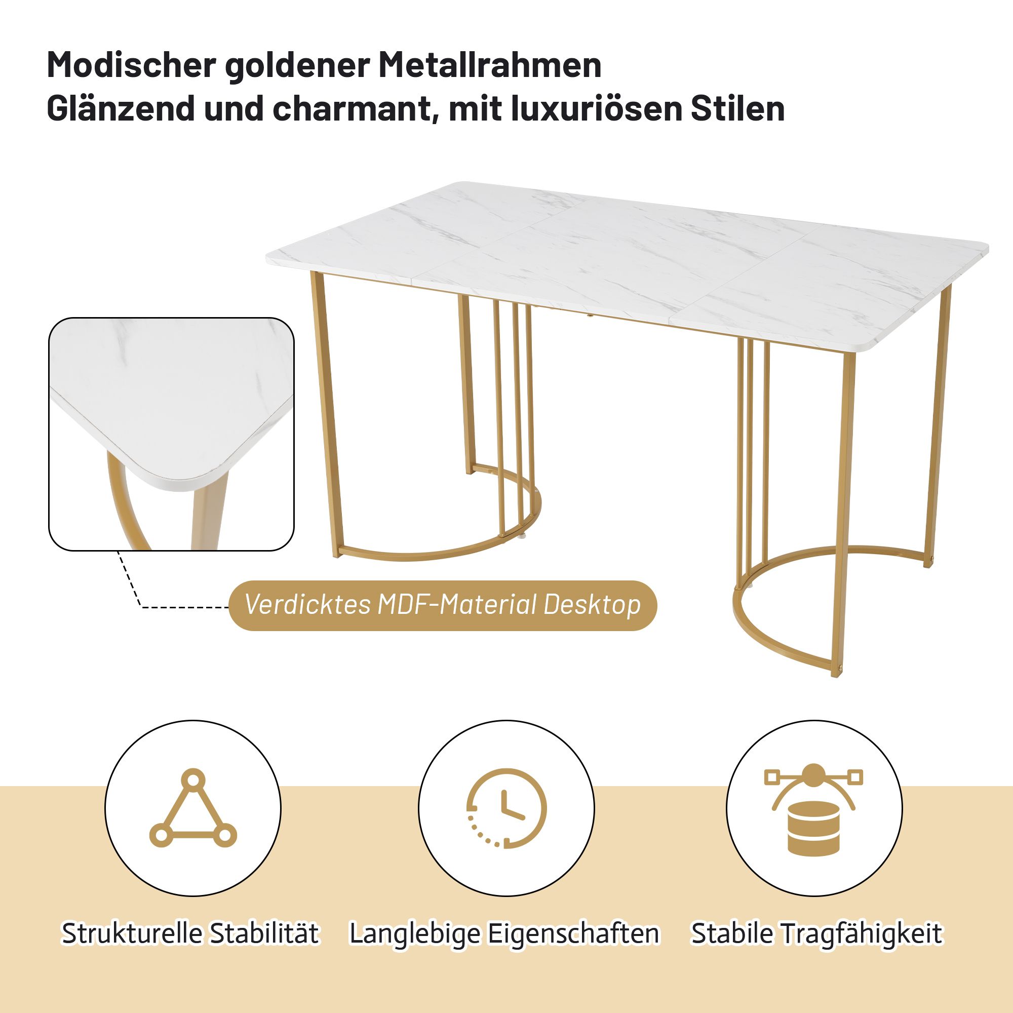 Flieks Essgruppe Esstisch mit 4 Esszimmerstuhl, Sitzgruppe Küchentischset 5tlg., Küchentisch mit 4 Esszimmerstuhl, Stuhl mit Samtbezug, Braun Gold