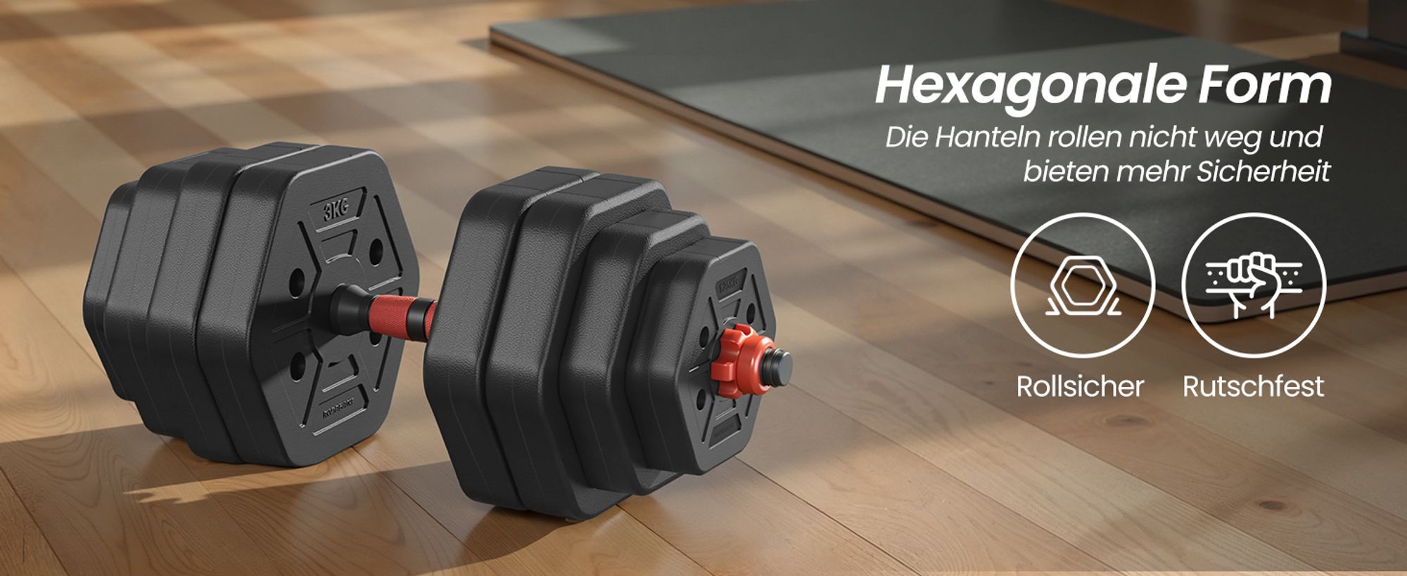 SONGMICS Hantelset, Hanteln mit Verbindungsstange, Hexagon, Kurzhantelset, 10-40 kg, für Workout, Fitnesstraining, Gewichtheben