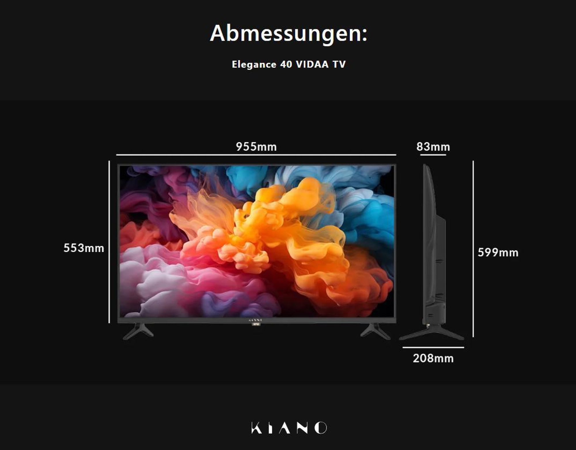Kiano Fernseher - 40 Zoll - TV Smart - Full HD 40" - DLED - VIDAA - WiFi - Netflix Youtube HBO Prime - PVR-Recorder - Tuner DVB-T2/S2 - Dolby