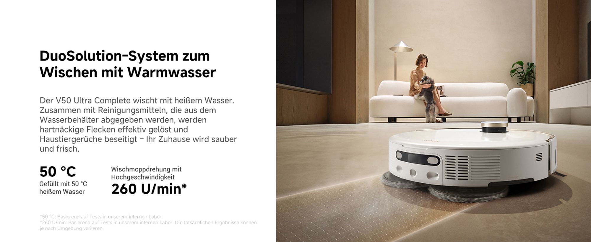 MOVA V50 Ultra Complete Saugroboter mit Wischfunktion, Einer Saugkraft von 24000Pa,anhebbare Navigation,Warmwasser-Wischen mit DuoSolution-System,Weiß