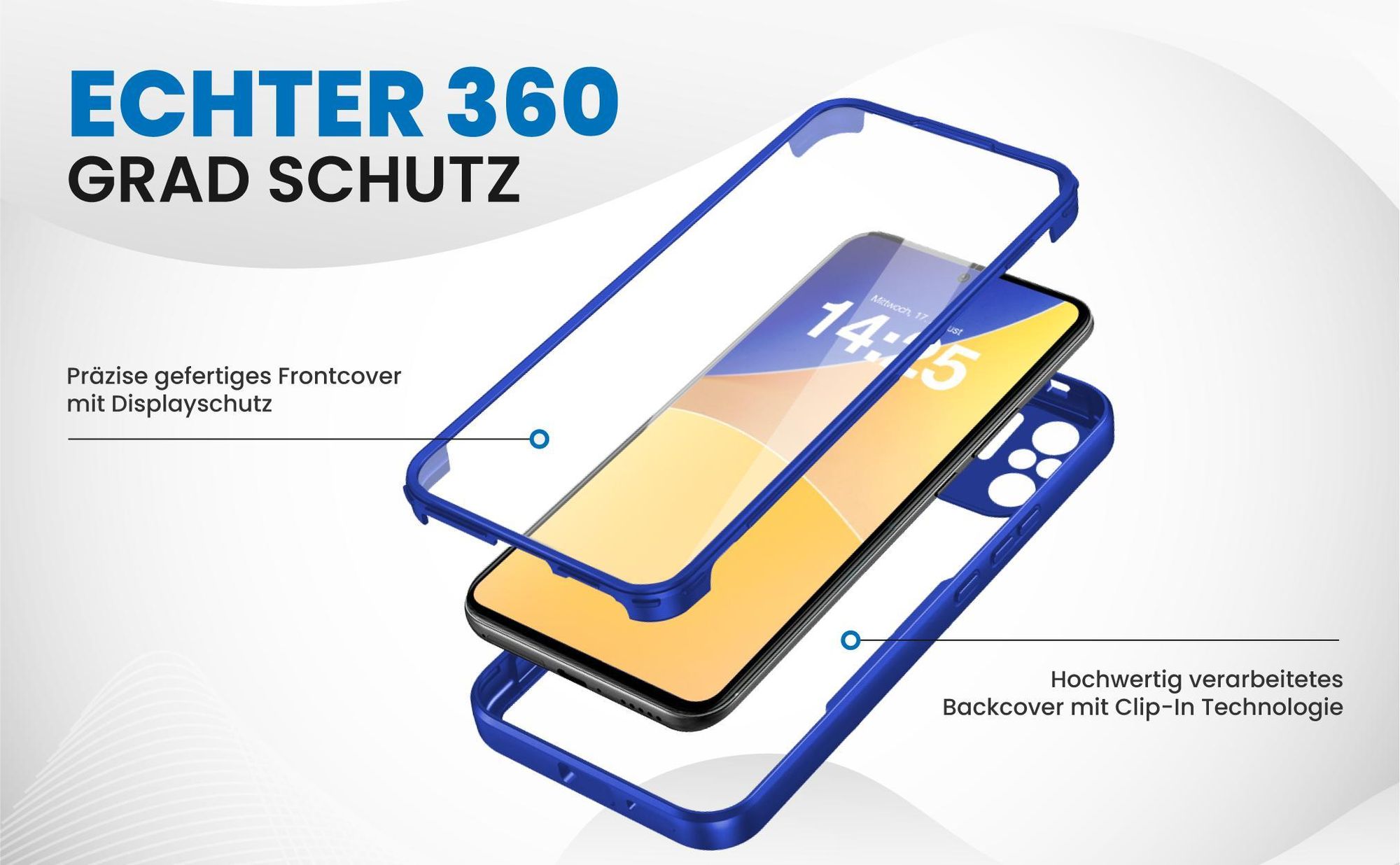 Blaues 360 Grad Case für Xiaomi Redmi Note 10 Pro mit Schutz von beiden Seiten