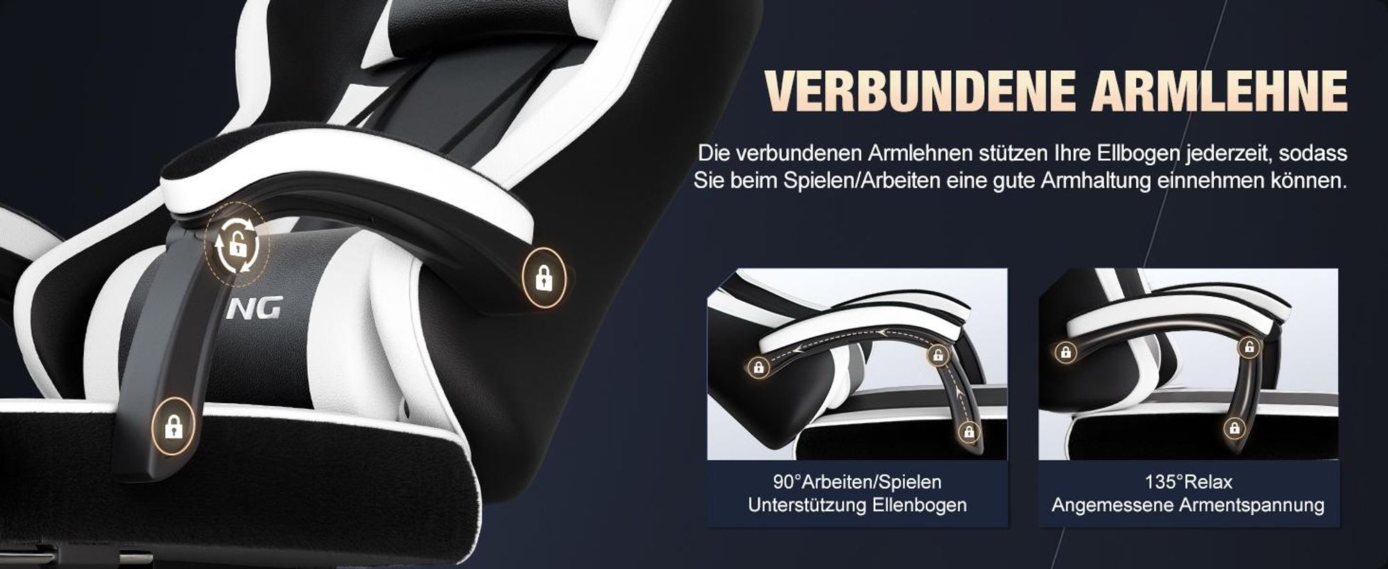 Portreen Gaming Stuhl,Bürostuhl Ergonomischer Gaming Sessel mit Lendenwirbelstütze Fußstütze, gepolstert,Kopfkissen Gaming Stuhl, 150kg Gaming Chair