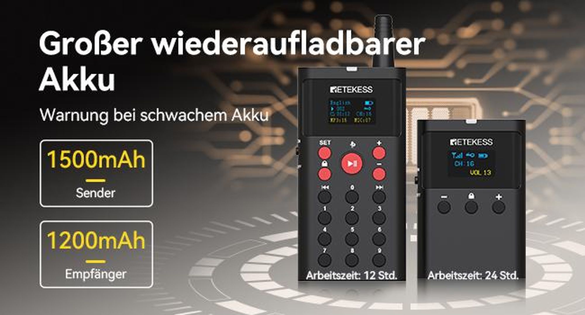 Retekess TT127 Tour Guide System, Selbstgeführtes Toursystem, 200 Meter, 41 Sprachen, 3 Modi, 16GB, mit TT123-Mikrofon, für Museen, Reisen, Kirche