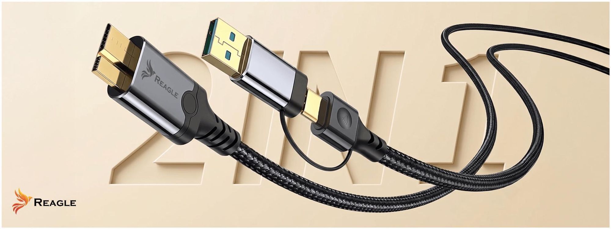 Festplattenkabel USB C USB A auf Micro USB B 3.2 10Gbps 0.5m Reagle 2 in 1 Schnelles Datenkabel Ladekabel für Externe Festplatte Kamera SSD Schwarz