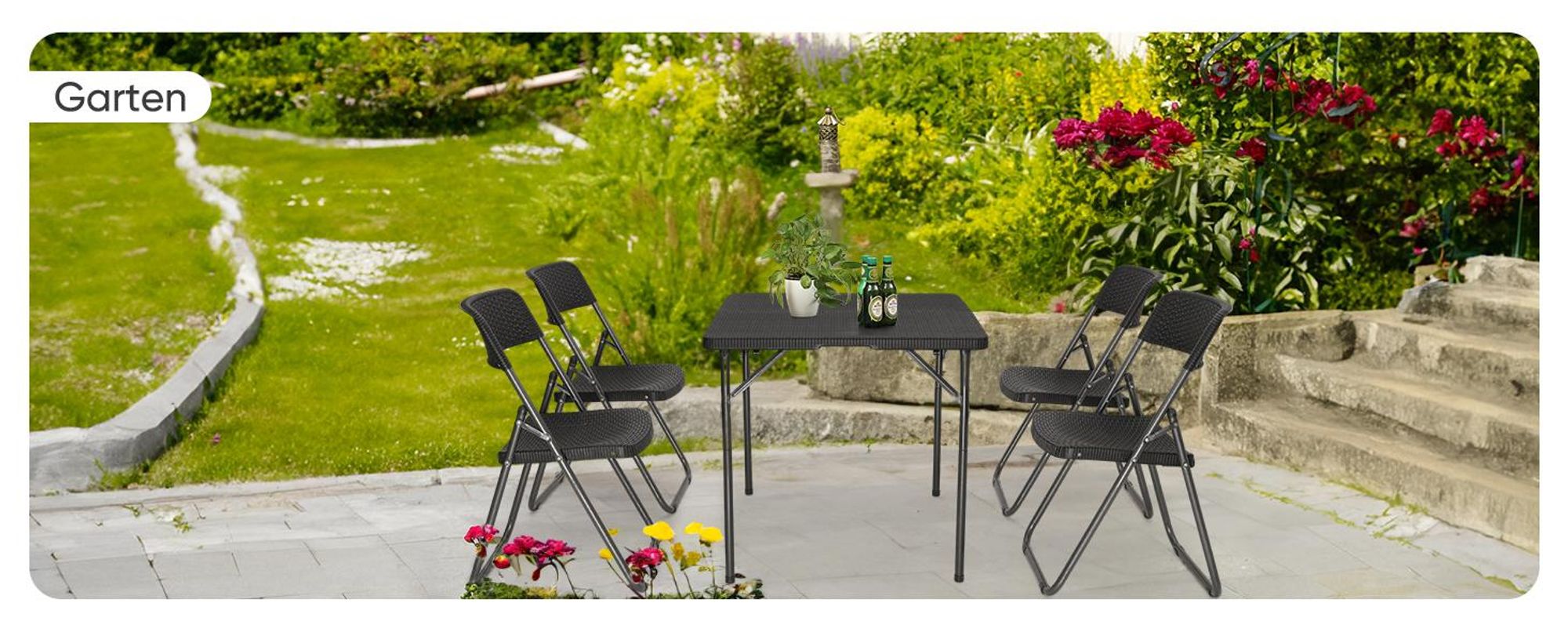 Sekey Klappbar Garten Sitzgruppe Bistro Gartentisch Set 4 Stühle mit Tisch, 80cm