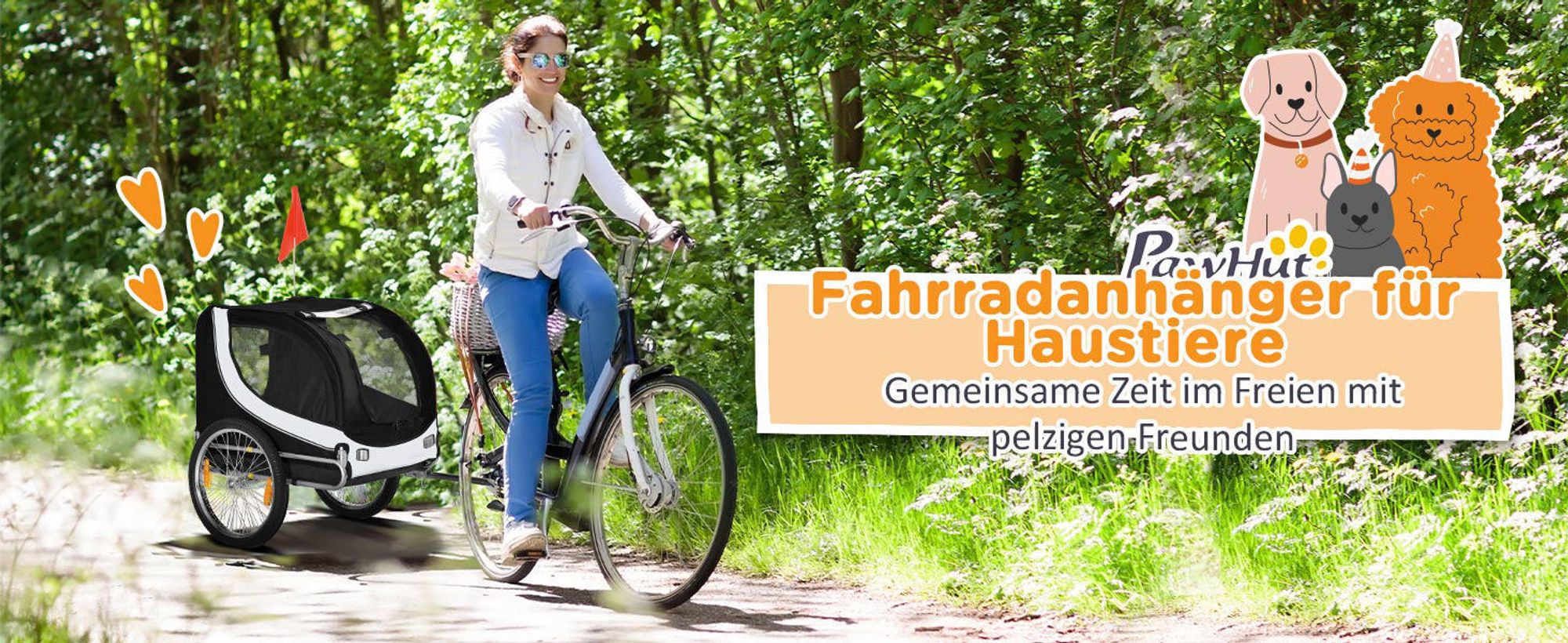 PawHut Fahrradanhänger Hundeanhänger Hunde Fahrrad Tier Anhänger Weiß+Schwarz