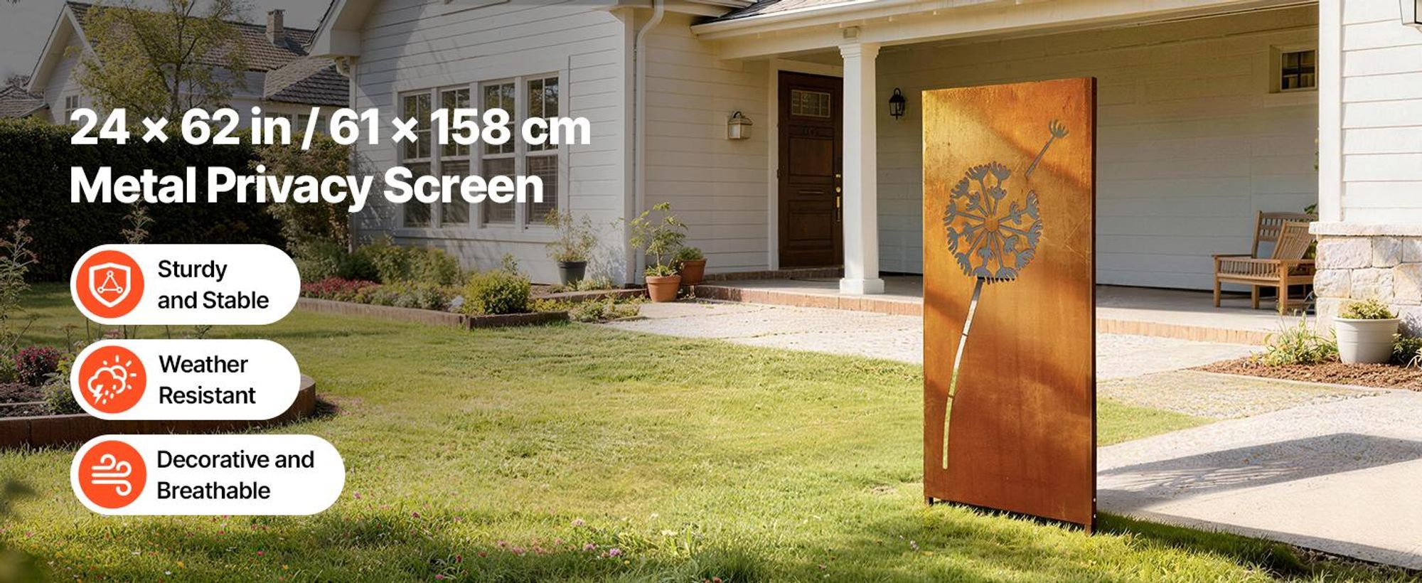 VEVOR Holz Sichtschutz, 36" B x 76" H Outdoor Sichtschutz, Freistehendes Holz Sichtschutzpanel mit Ständer, Dekorativer Patio Sichtschutz, Outdoor Trennwand für Balkon Patio Rasen Garten, 24x63 Zoll-Naturmuster 1 Stk-Rost