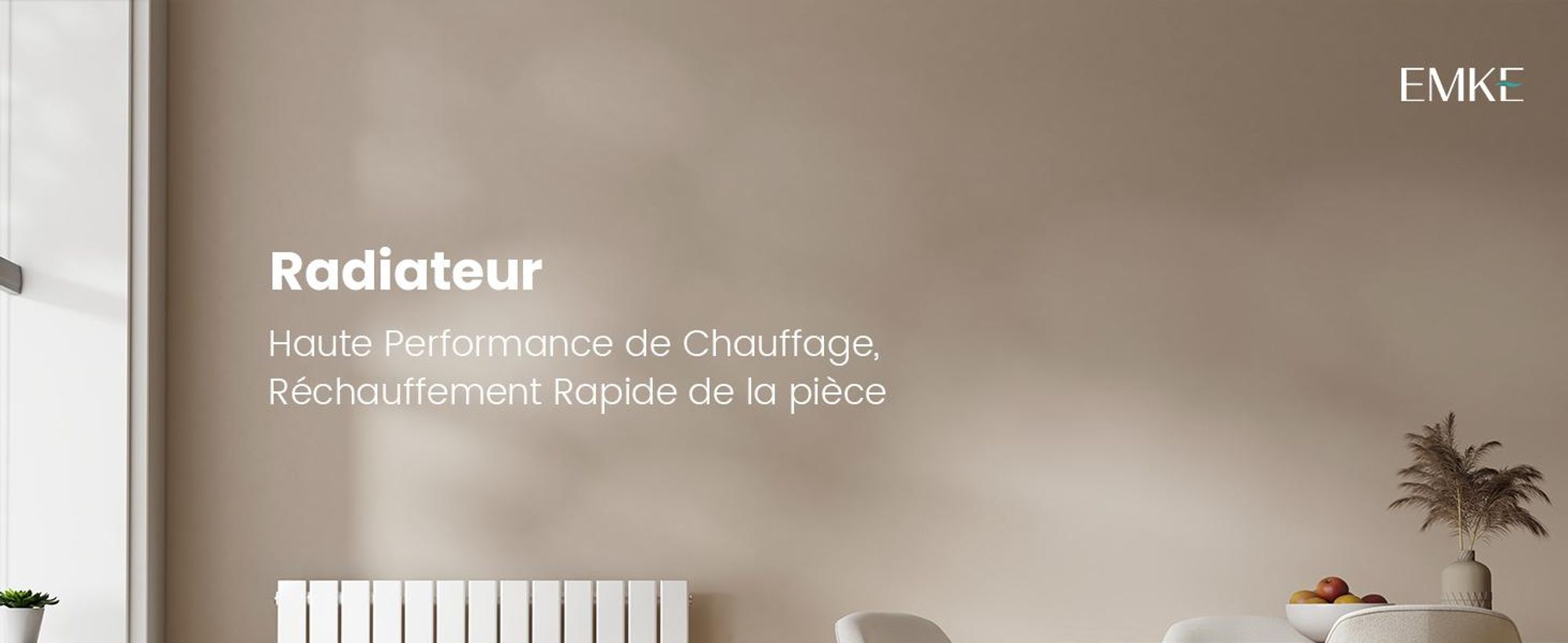 EMKE radiateur horizontal design panneau 630×1000 mm blanc, plat simple, raccord latéral, 730 W, sans résistance électrique sans thermoplongeur