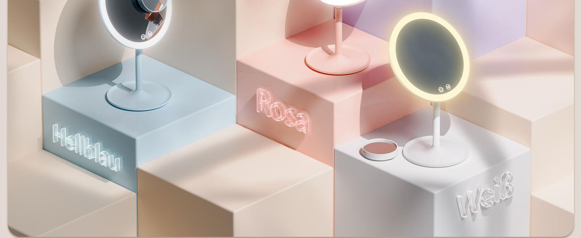 EMKE LED Kosmetikspiegel mit 3 Lichtfarben, 1/3x Vergrößerung, Touchschalter und Memory-Funktion, Lupe für Badezimmerspiegel(Violett)