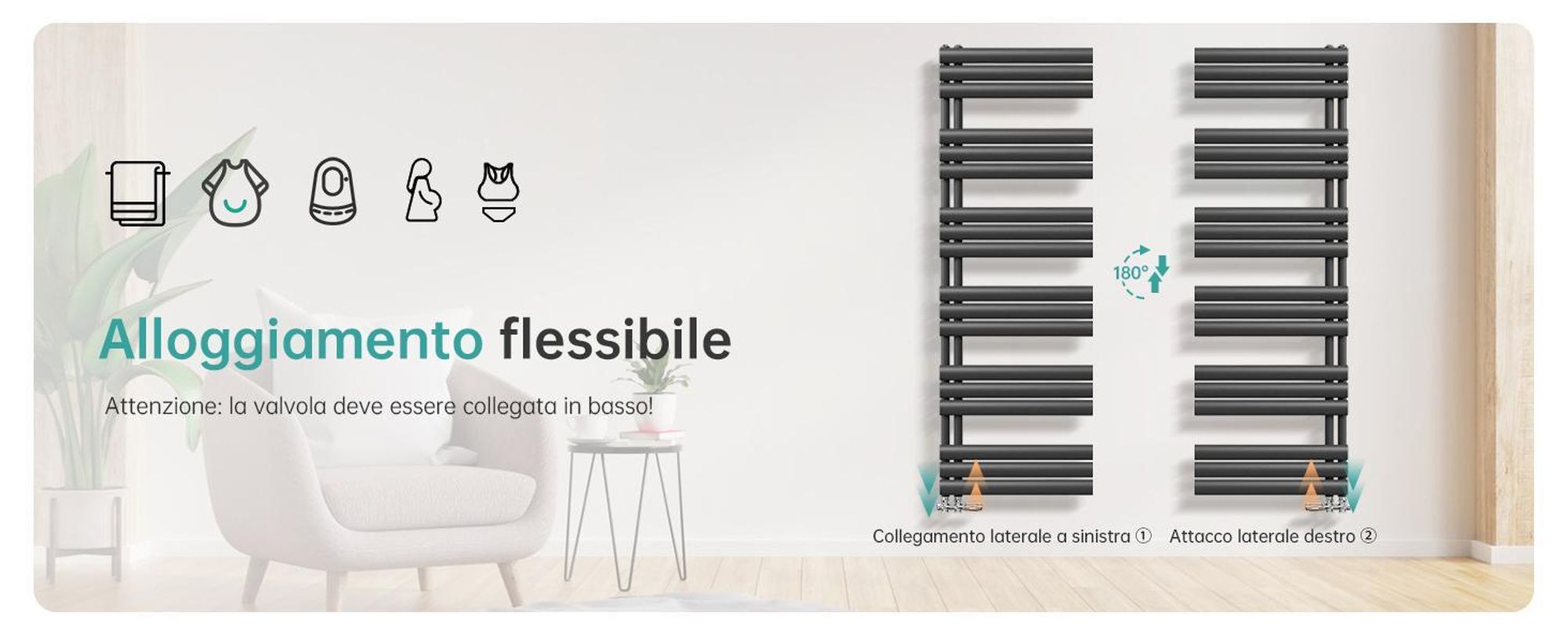 Radiatore da bagno EMKE Radiatore tubolare ovale Scaldasalviette Radiatore tubolare Attacco laterale verticale per l'acqua Antracite 174×60 cm senza elemento riscaldante