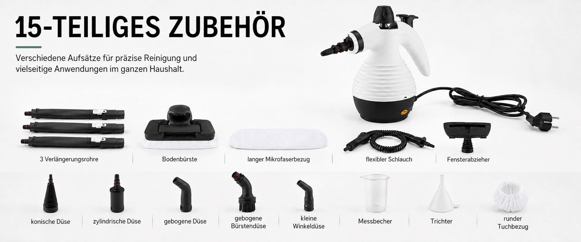 1050W Natürlicher Dampfreiniger, Hand-Dampfreiniger mit 16 Zubehör, Heimgebrauch Mehrzweck-Dampfgarer für Böden, Fenster, Küche, Sofas, zur Reinigung