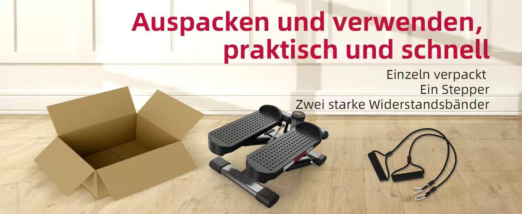 JASPORT ST1 Mini-Stepper, 2-in-1 mit Power Ropes, LCD, Einstellbarer Widerstand, für Bein- & Armtraining, Leise & Kompakt, max. 100kg Belastung