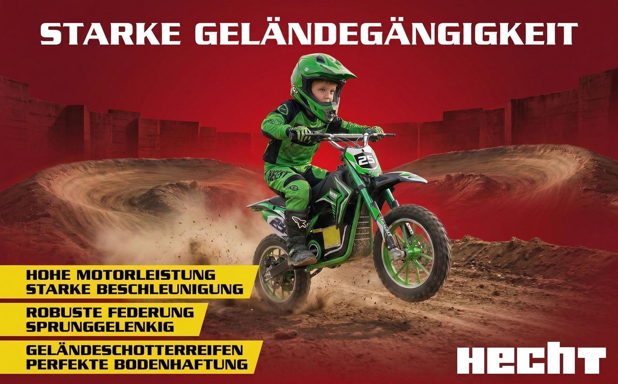 HECHT 54501 Pocketbike | Grün | 500W | 25km/h | 36V | 8Ah Akku | 8-12h Ladezeit