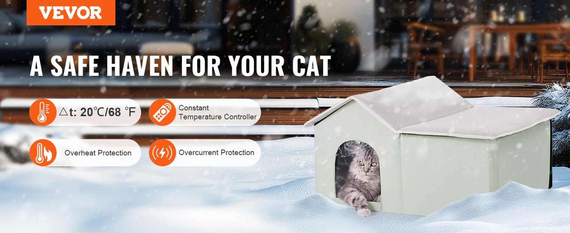 VEVOR Beheiztes Katzenhaus, Außenshelter für Katzen mit einstellbarer Temperatur und Timer, faltbares Katzenhaus aus 600D Oxford-Stoff mit beheiztem Pad für den Winter, um warm und gemütlich zu bleiben, Grün (Mittel), Grün-67x56x41 cm