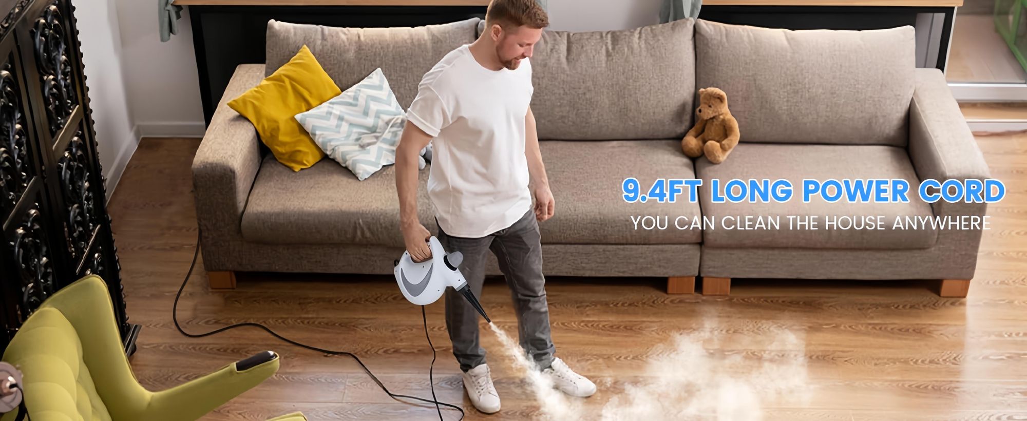 Multifunktional Handdampfreiniger, tragbarer Dampfgarer mit 12-teiligem Zubehör, 350ml Dampfreiniger sofa, für Möbel, Boden, Polster, Weiß