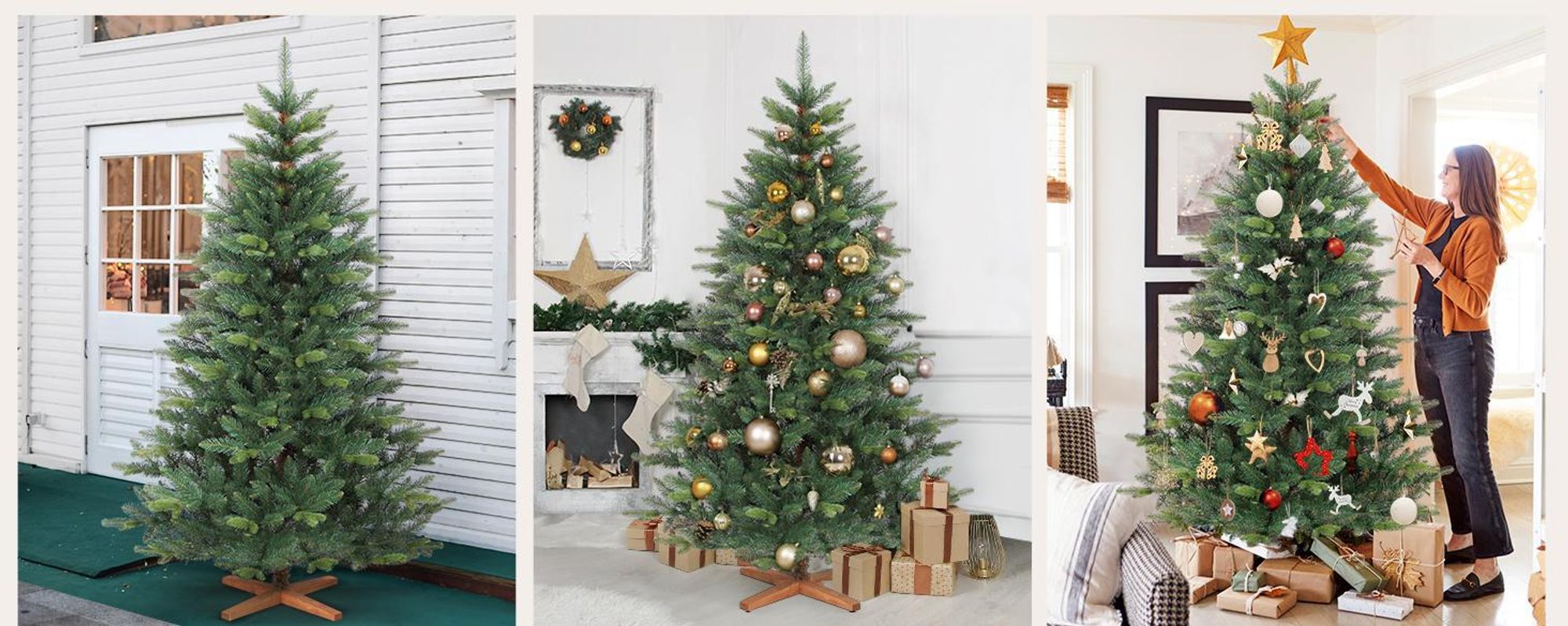 Salcar 180 cm Künstlicher Weihnachtsbaum Christbaum PE PVC Nordmanntanne Tannenbaum mit Echtholz Baumständer
