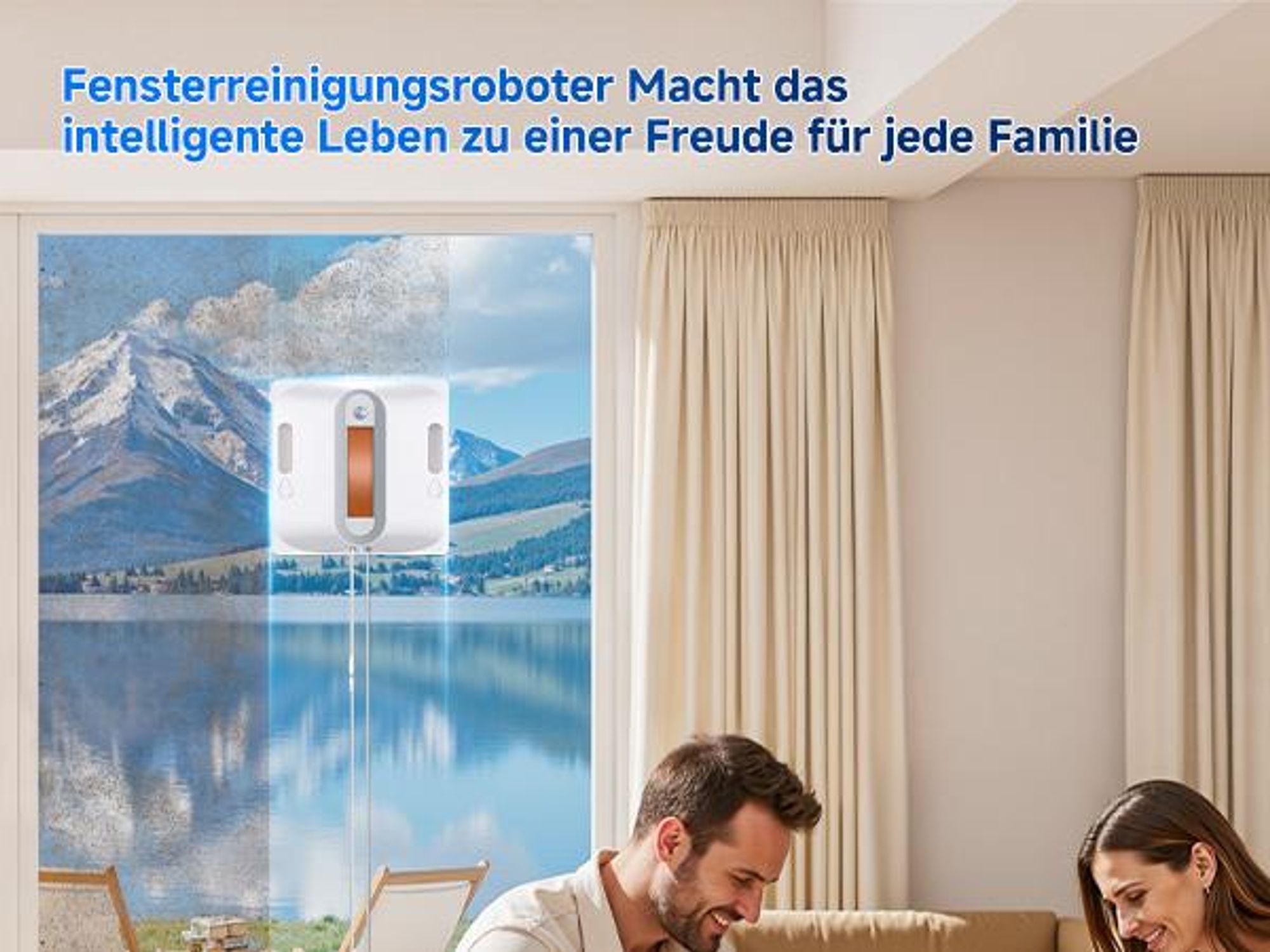 Lubluelu Smart Fensterputzroboter, 7.5KPa Saugkraft, Automatische Routenplanung, Kantenreinigung, Waschbare Mikrofasertücher, Doppelseitige Sprühdüsen
