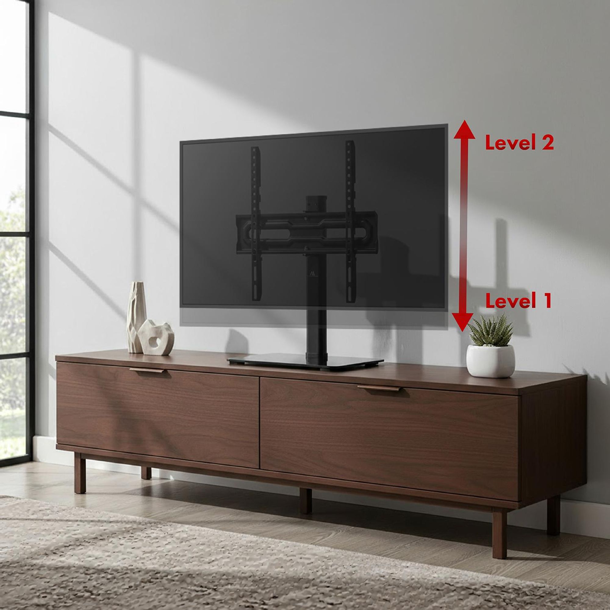 Universal-TV-Ständer Maclean für RTV-Schrank Standfuß max. 35 kg Drehung 20 Grad für TV 32-55" MC-132