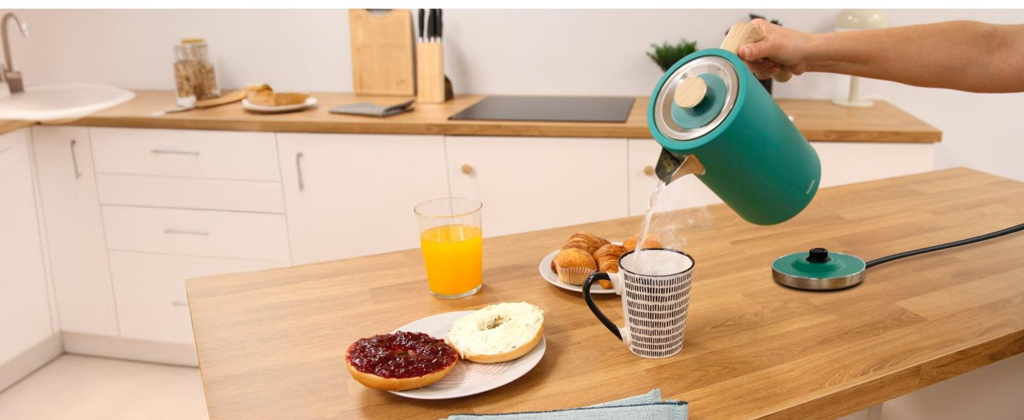 Briebe SKT1167GRE Nordic Set Toaster 2 Scheiben Breite Schlitze + Wasserkocher 1,7L Elektrischer Grün
