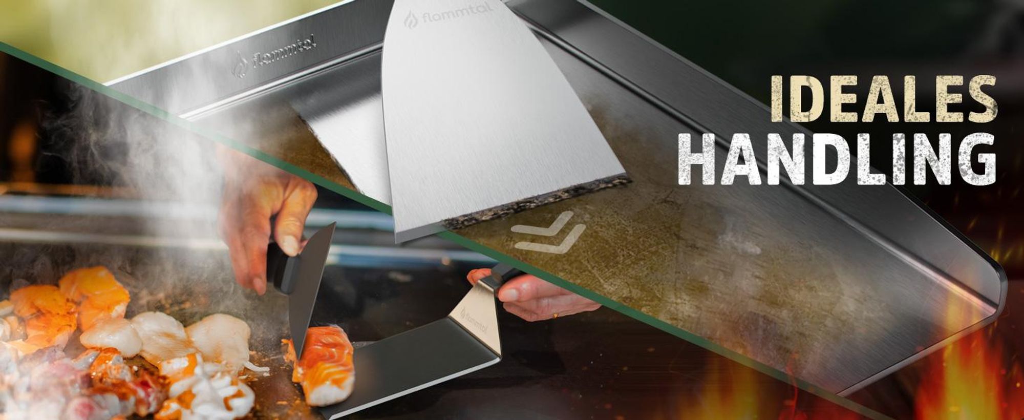 Flammtal Smash Burger Set aus Edelstahl – Hochwertiger Plancha Spachtel inkl. 20x Burgerpapier für Smash Burger – Spachtel für Plancha & Teppanyaki