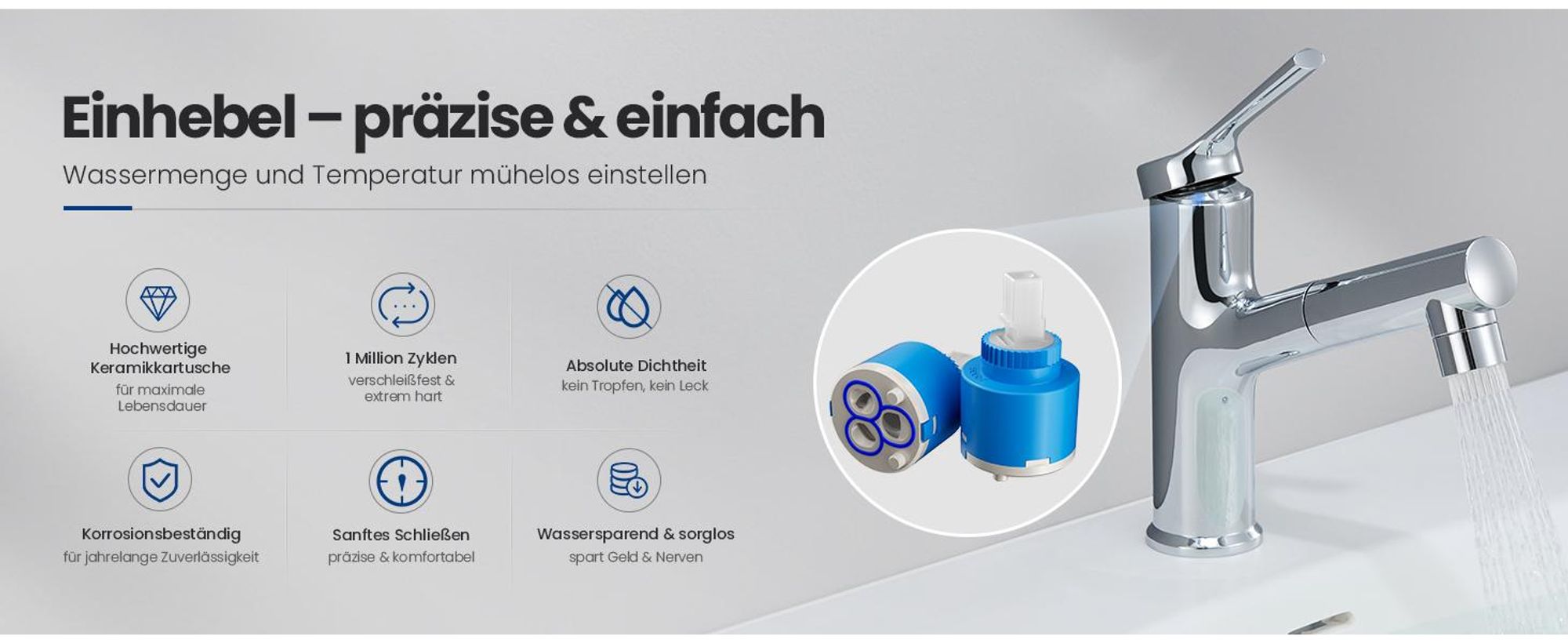 Cecipa ausziehbar Wasserhahn Bad Waschtischarmatur Chrom, Waschbeckenarmatur mit Brause, Badarmatur Kalt Warm Mischbatterie ausziehbar Chrom