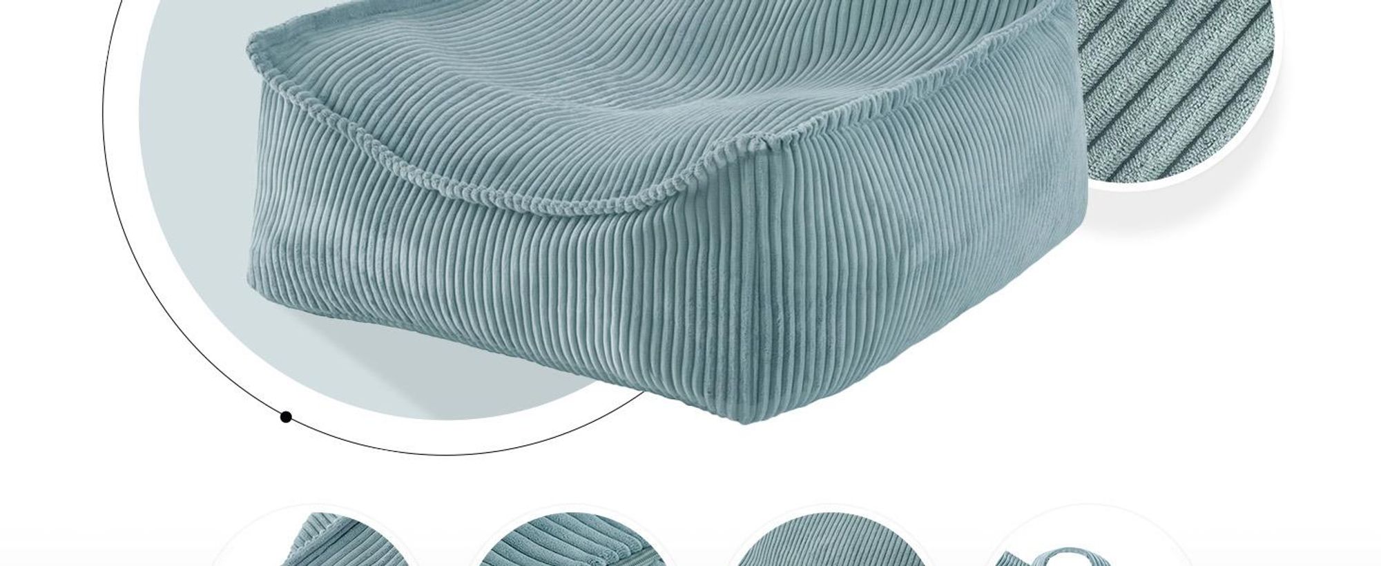 MISIOO Sitzsack Pouf für Kinder - Puffy Square - Kindersessel - Samt Pouf aus Cord - Ideal für das Kinderzimmer - Leicht zu Waschen - Blau