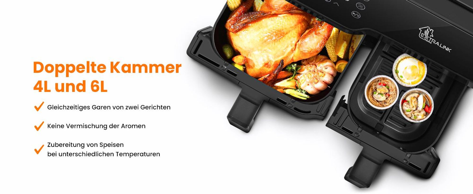 Extralink Air Fryer SJ-1000 10L (6L + 4L), 2500 W, Dual Basket, Heißluftfritteuse