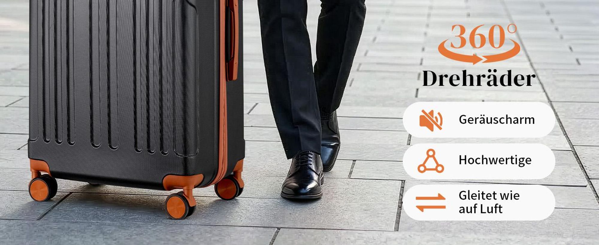 FCH Kofferset, 4tlg. Hartschalen Reisekoffer & Trolley Set S-M-L-XL 360° Rollen, Schwarz