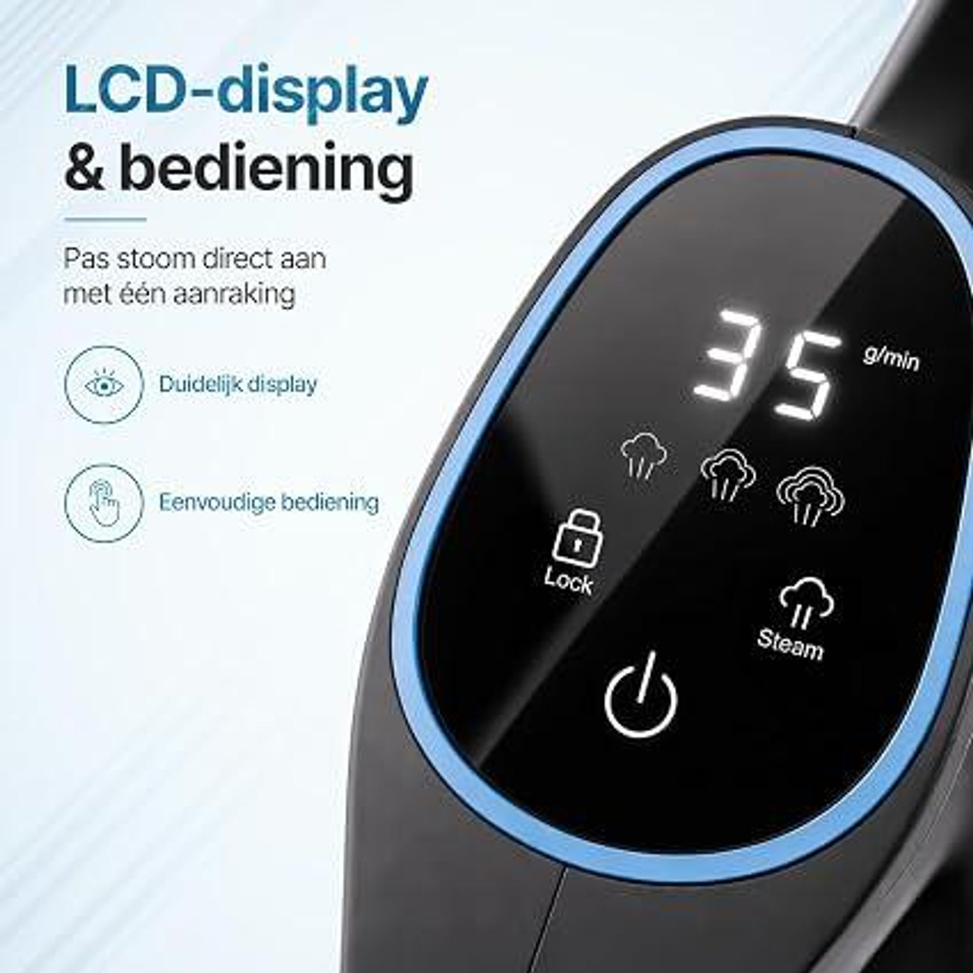 Olvy 14-in-1 stoomreiniger met dweilfunctie en touchscreen – 125 °C stoom – Handheld stoomreiniger voor tapijten, banken en harde vloeren – 5 meter kabel