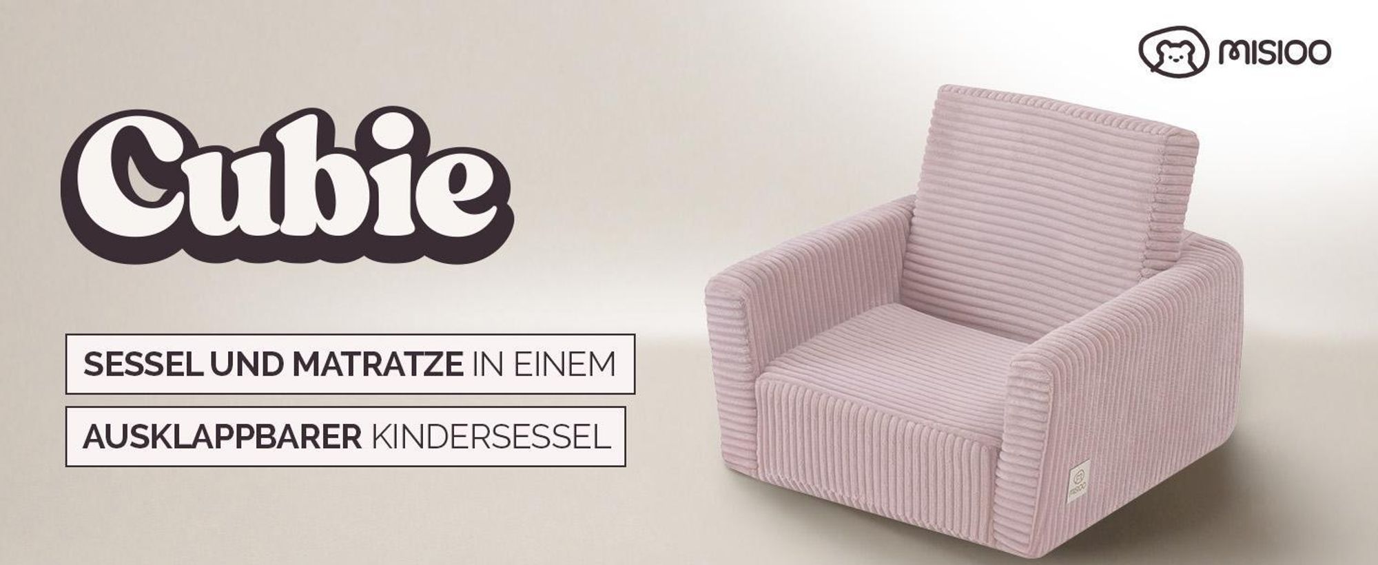 MISIOO Kindersessel CUBIE aus Cord, ausklappbarer Kinder Sessel und Baby Sofa, weicher Sessel für Kinderzimmer, klappbar zum Liegen - Grün