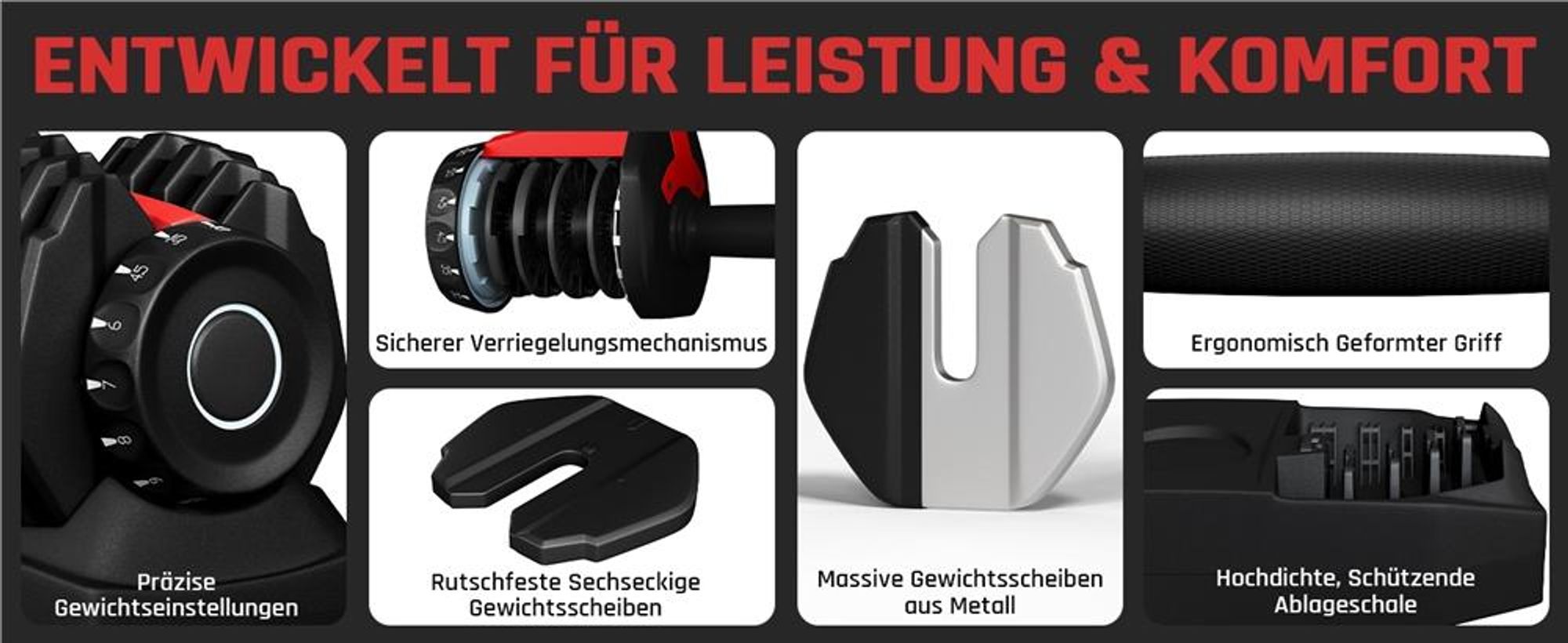 Yaheetech Verstellbare Kurzhantel 2,5–24 kg, Schnelleinstellung Hantel, platzsparend, Schwarz & Rot