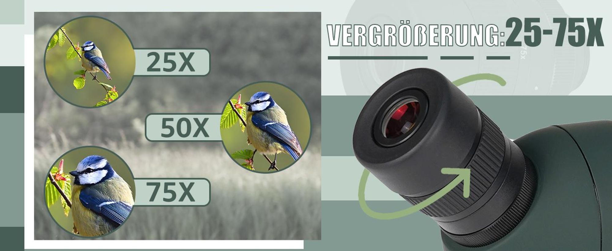 Svbony SV28PLUS Spektiv, Monokulares Teleskop, 25-75×70mm mit Kabellosem Controller, BAK4 A5 FMC Objektiv, für Vogelbeobachtung Bogenschießen