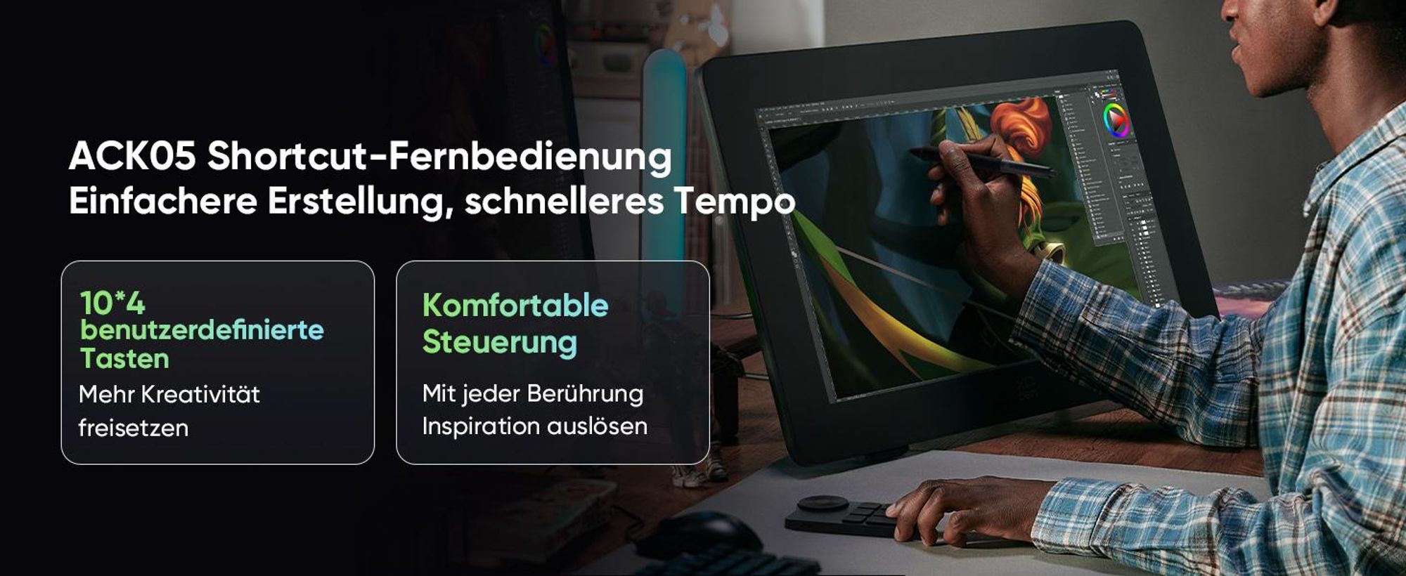 XPPen Artist 24 Pro (Gen 2) 4K, Kabelgebunden, 5080 lpi, 526 x 296 mm, USB/Bluetooth, 1 cm, Stift