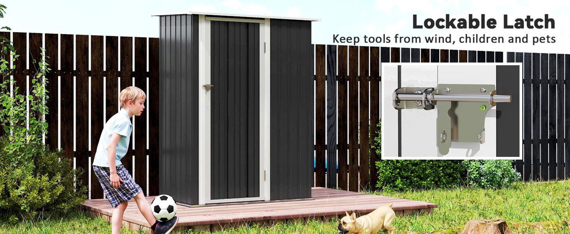 Domek narzędziowy metalowy Outsunny 1,07 m² z dachem dwuspadowym, 142 x 84 x 189 cm, z zamykanymi drzwiami, domek ogrodowy, domek ogrodowy ciemnoszary