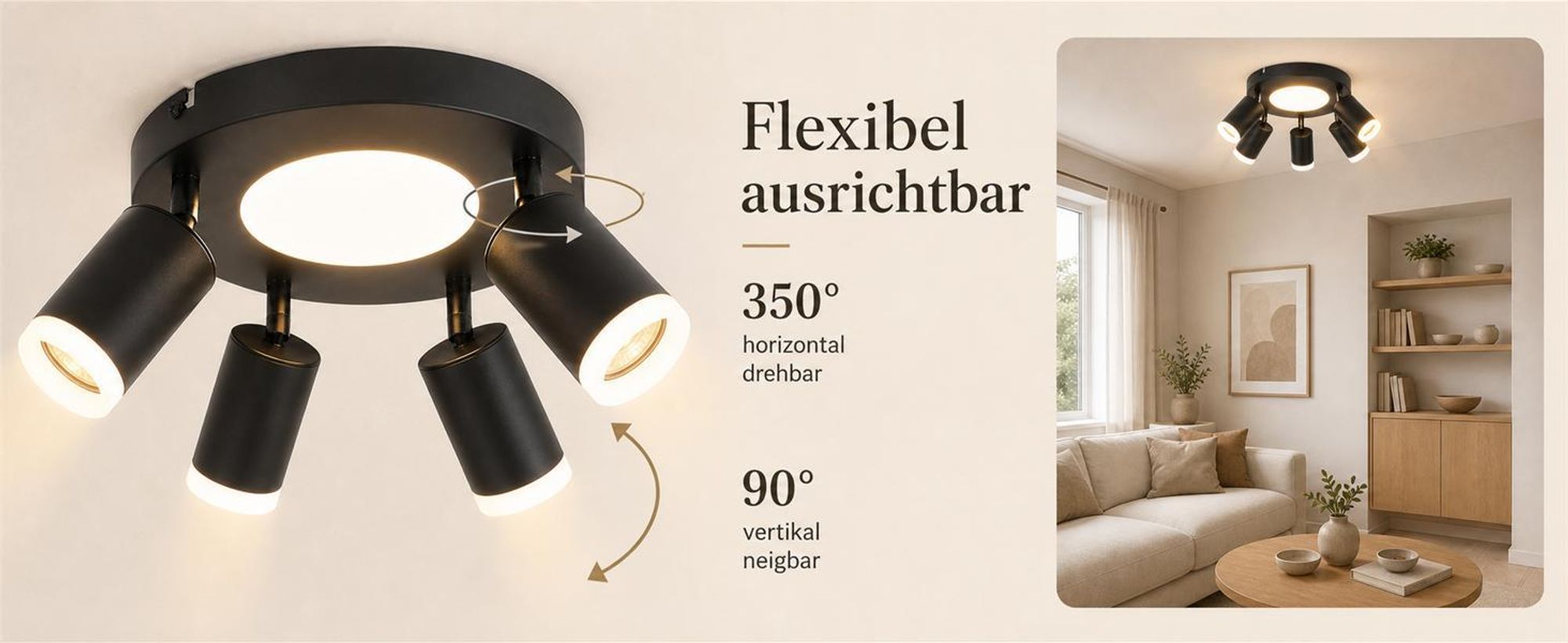ZMH Led lampa sufitowa 4 płomienie spot sufitowy GU10 - lampa do sypialni 3000k czarna lampa kuchenna 20W reflektor sufitowy obrotowy