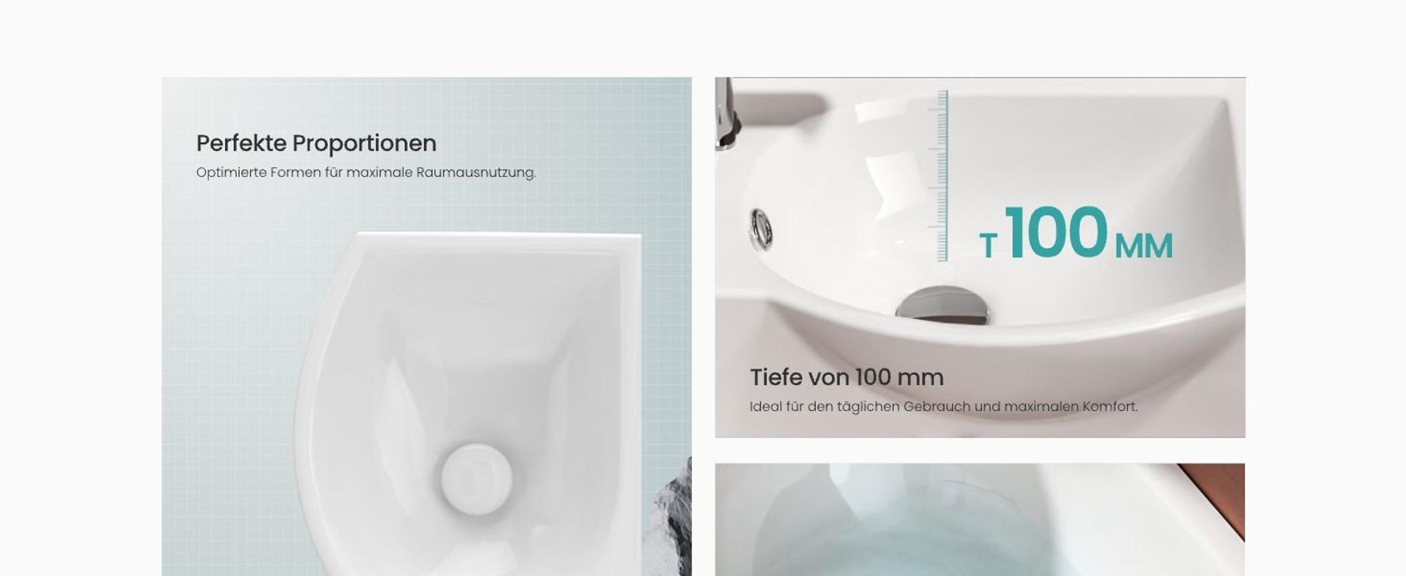 EMKE Asymmetrische Waschbecken mit Hahnloch links Kompaktes Hängewaschbecken für Gäste-WC kleines Handwaschbecken zur Wandmontage