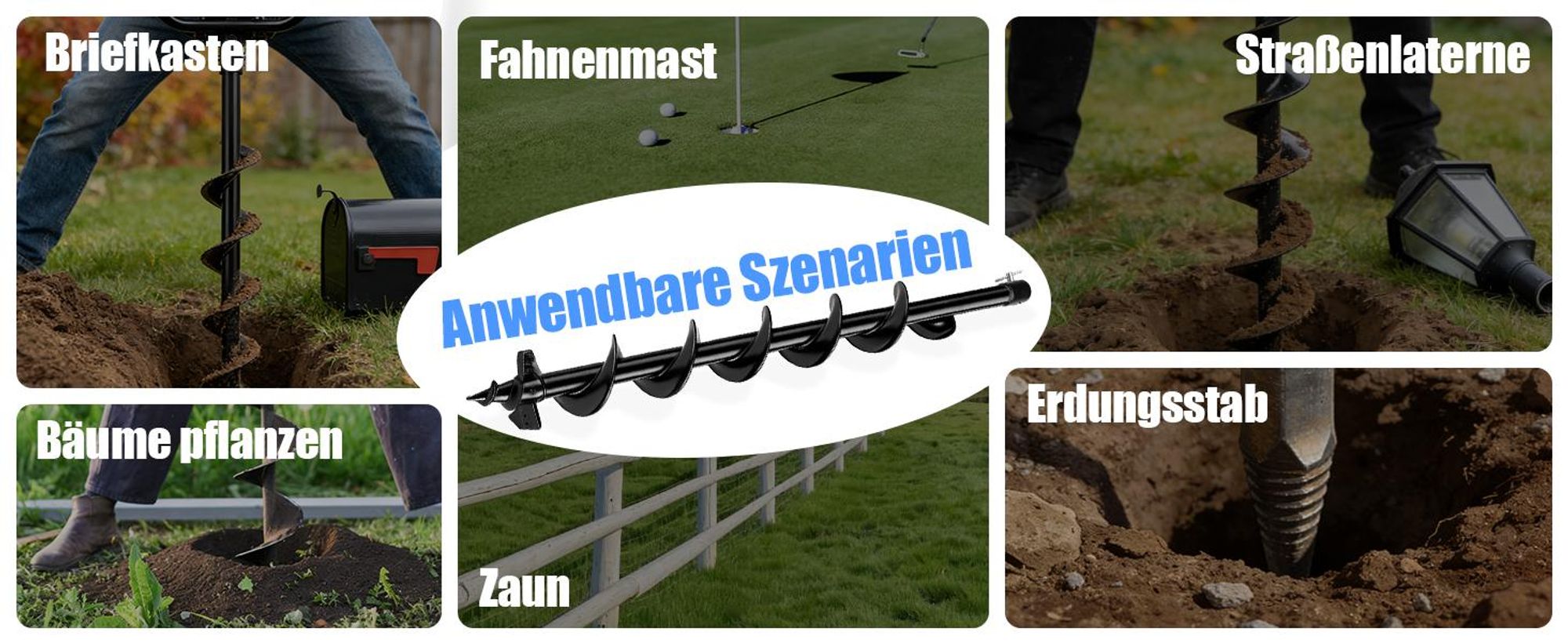 L80cm/Ø10cm Erdbohrer Pflanzbohrer mit Grabzähnen für Bohrgerät, SDS-PLUS, Wolframstahl-Bohrer, Gartenbohrer Spiralbohrer für Erdbohrgerät Bohrhämmer