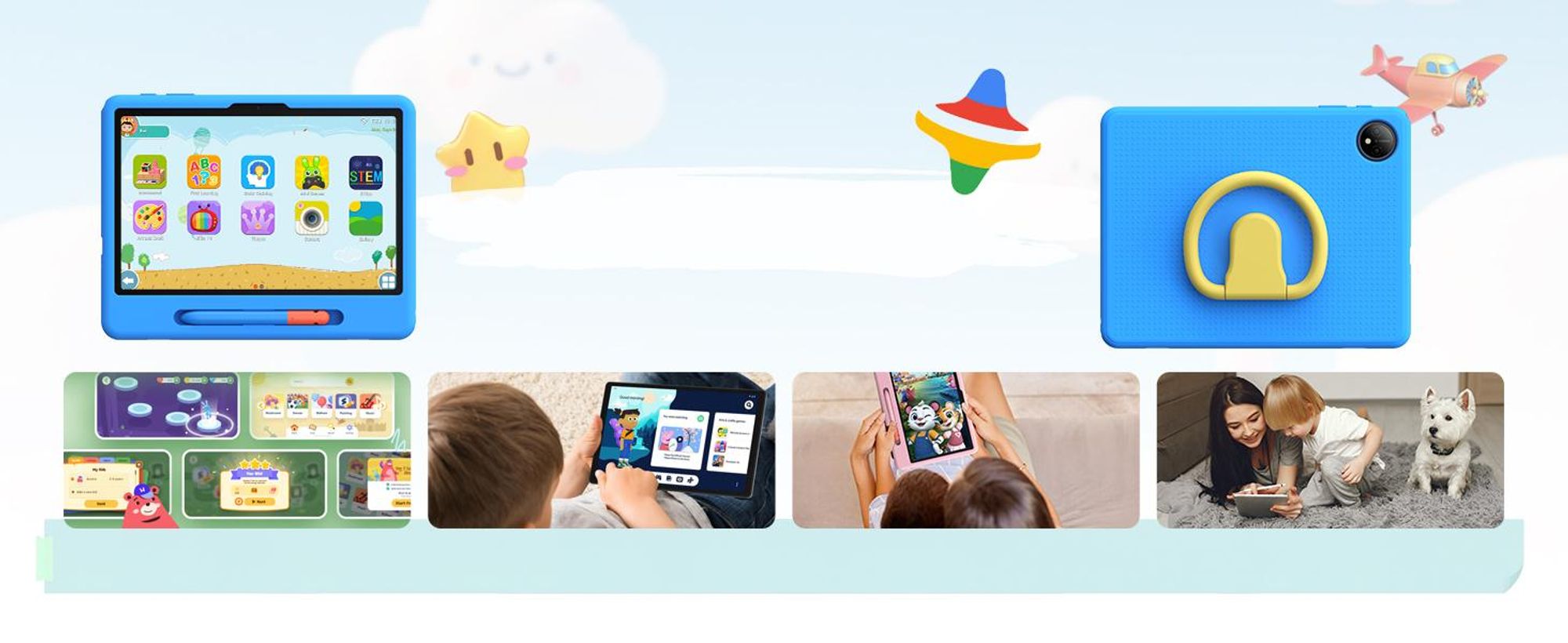 POCKAM P10 kinder tablet, 10,1 inch, met Gemini AI, Android 16, 32 (6+26) GB RAM + 64 GB ROM/TF 2TB, 7000mAh, WiFi tablet voor kinderen, met kindvriendelijke hoes en stylus