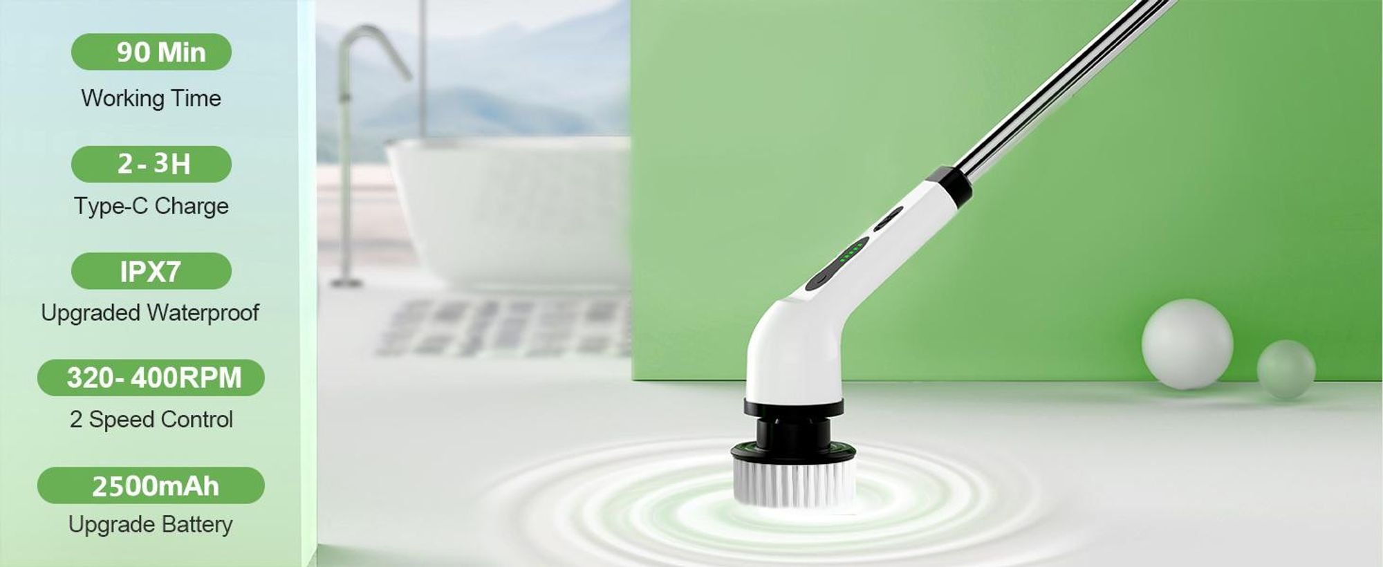 Elektrische Reinigungsbürste, Kabellos Akkureinigungsbürste, 360° drehen, mit 7 Bürstenköpfe für Ecken,Toilette,Küche,Badezimmer,Fenster,Bodenplatte