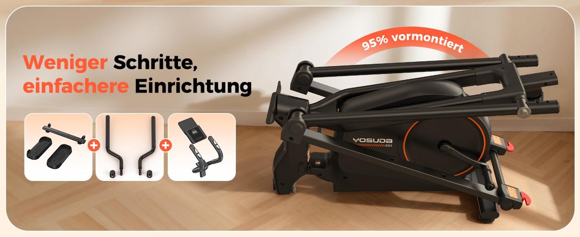 YOSUDA Klappbarer Crosstrainer für Zuhause, Crosstrainer mit 16 Widerstandsstufen, Ultraleiser für Cardio, LCD-Display & Transportrollen