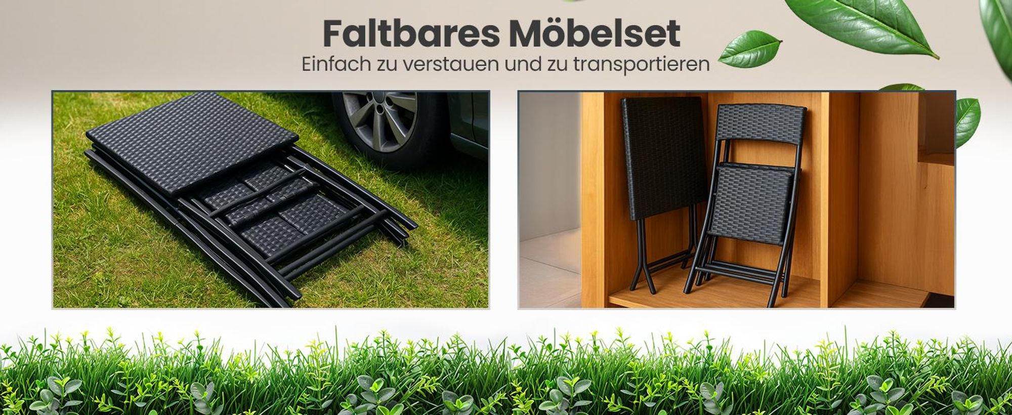 Black Forest Balkonmöbel Set 3-teilig, 2 Stühle und Tisch, Schwarz
