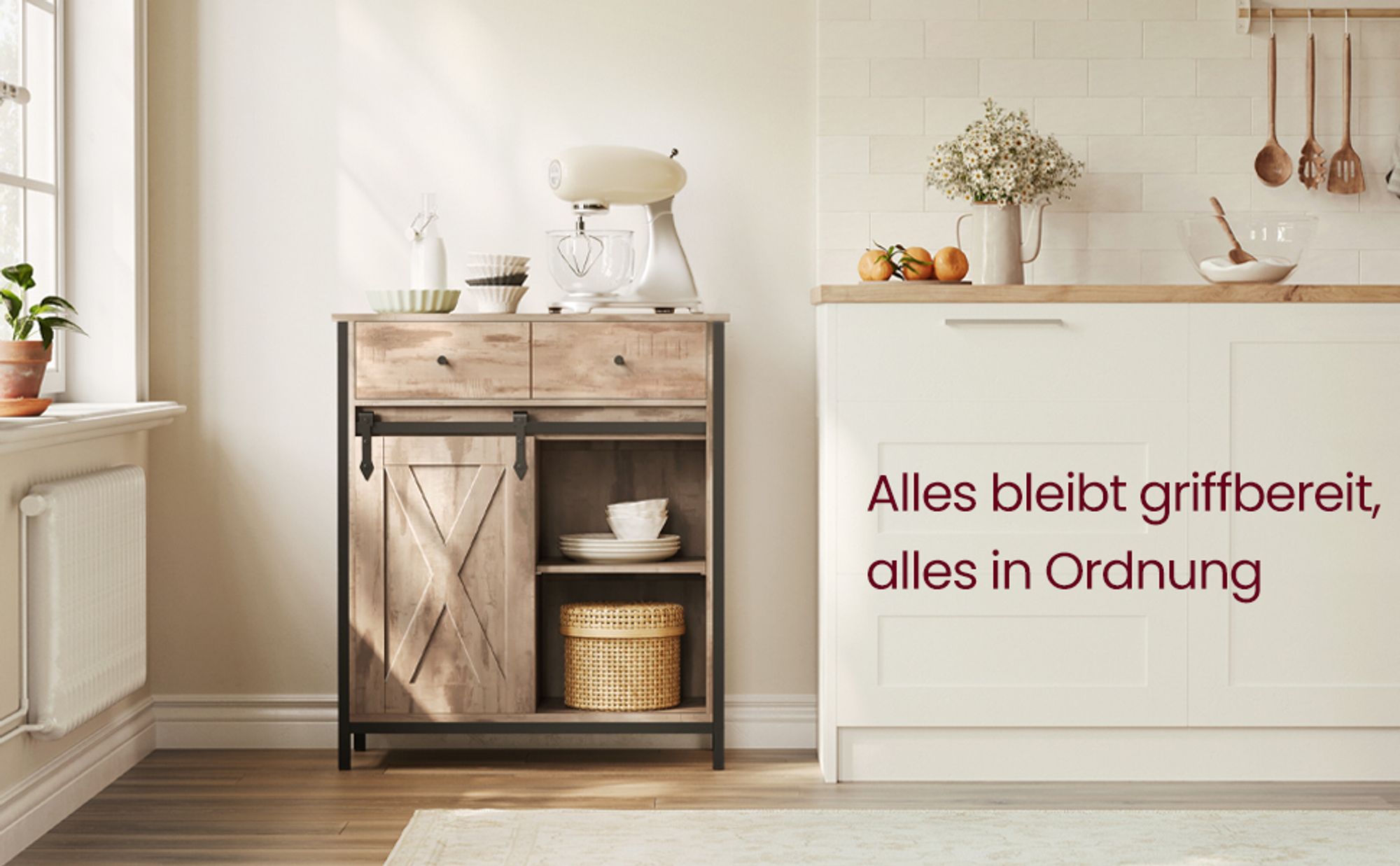 VASAGLE Sideboard Kommode, 70 x 30 x 80 cm, mit Schublade, mit Schiebetür
