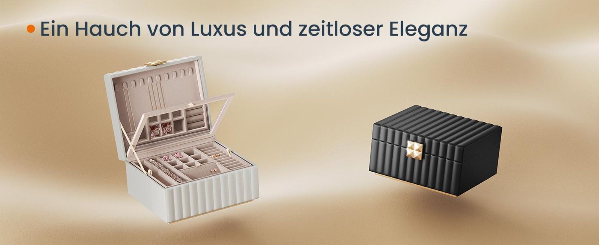 SONGMICS HOME ANAH Kollektion - Schmuckkästchen 2 Ebenen, mit Spiegel, flexibles Schmucktablett