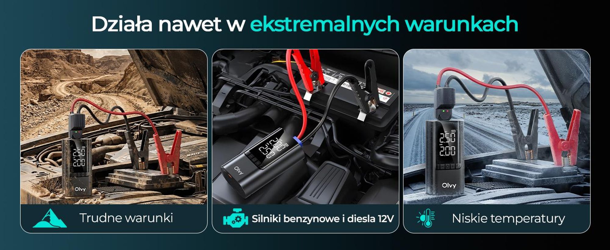 Rozrusznik samochodowy Olvy z kompresorem 6000A - rozrusznik samochodowy na benzynę / olej napędowy 12V, światło LED, rozrusznik, power bank, wzmacniacz akumulatora samochodowego, 12000mAh