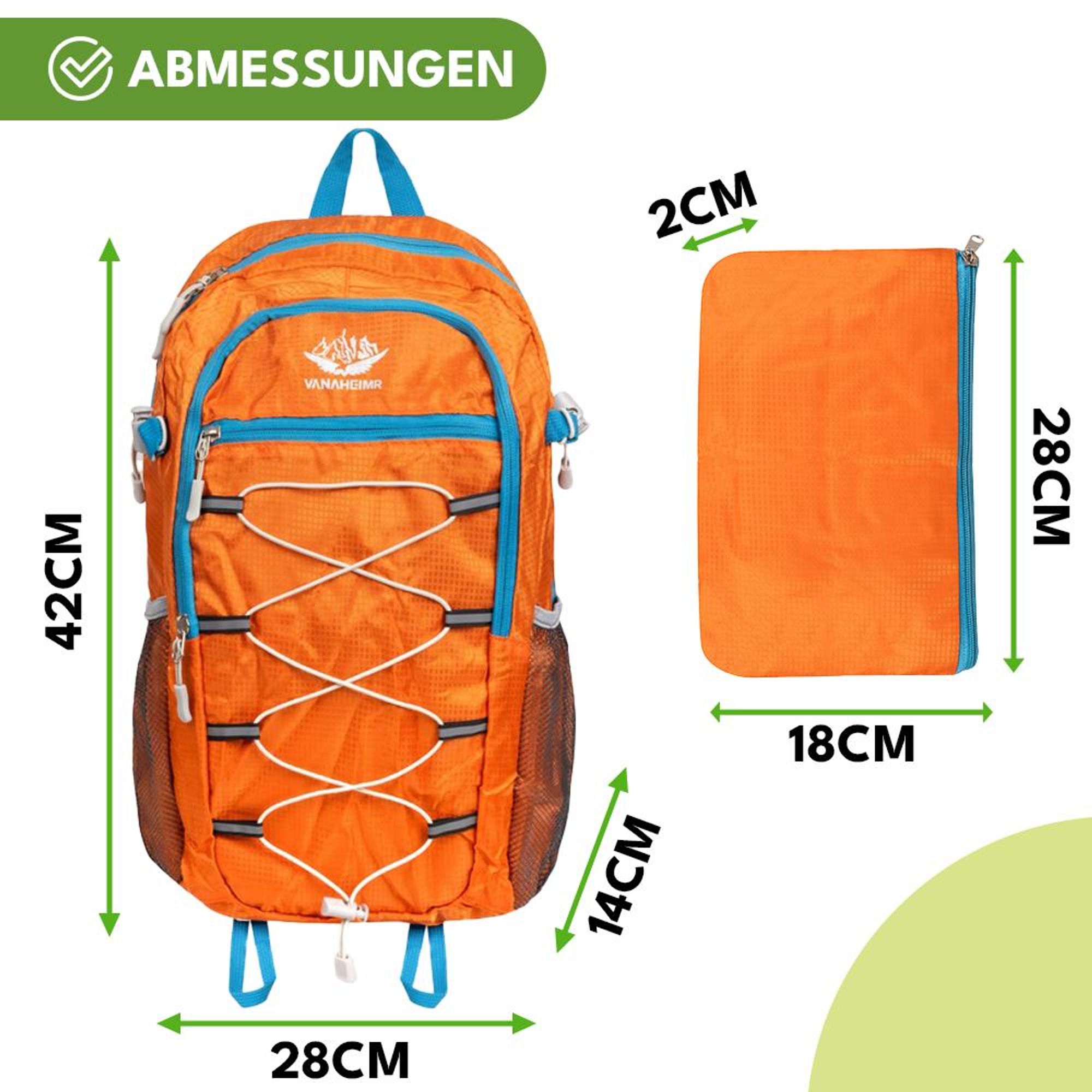 KRUMAD Leichter Wanderrucksack 25L Faltbarer Sportrucksack Wasserdicht Reiserucksack für Camping Trekking, Orange