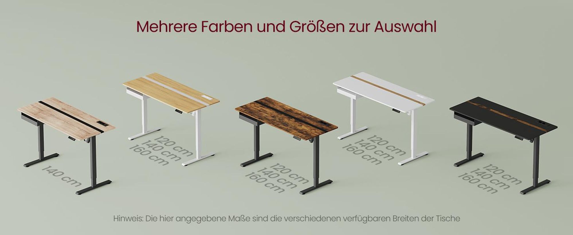 VASAGLE Höhenverstellbarer Schreibtisch elektrisch, mit Steckdose und Schublade, 60 x 120 cm Memory-Funktion, Goldeichenfarben-Wolkenweiß