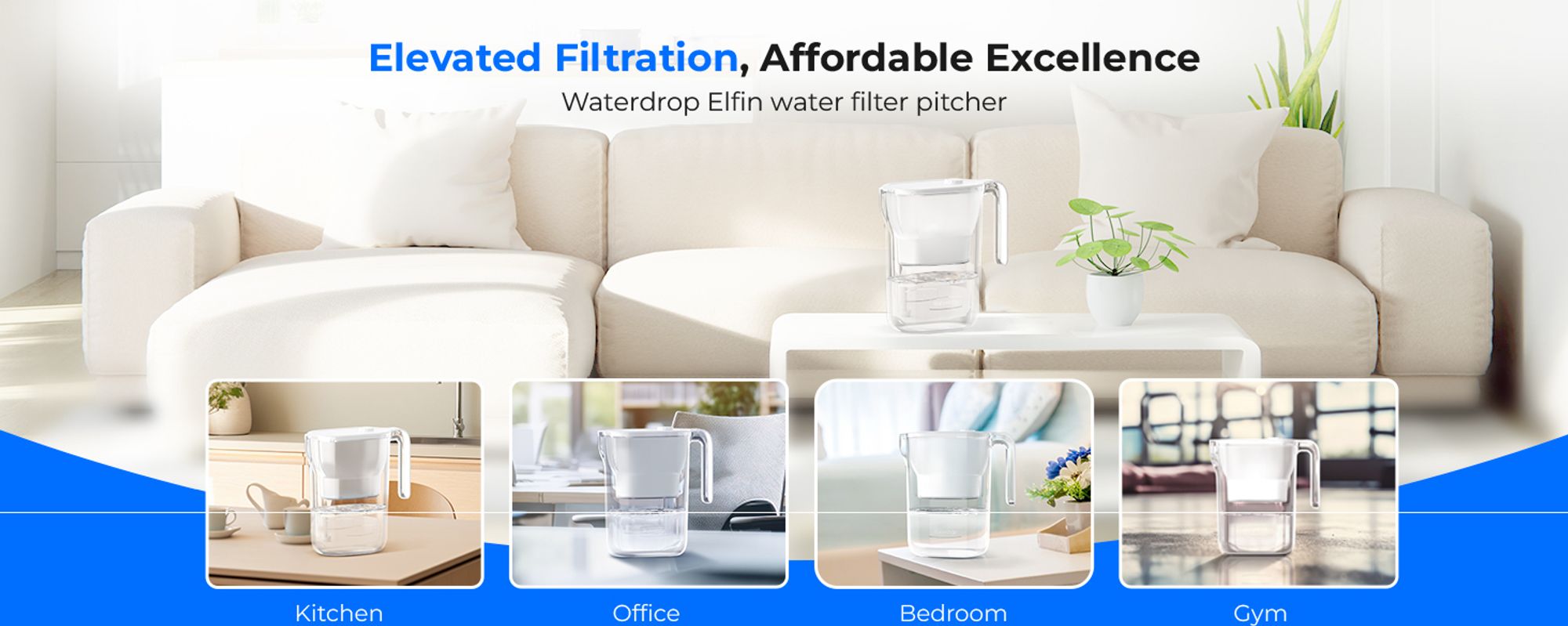 Waterdrop Filtrační Konvice na vodu, 2,5l Filtrační Konvice s Certifikátem NSF a 1× 90denním Filtrem, BPA, Bílá (Náhradní Filtr: WD-PF-01A Plus)