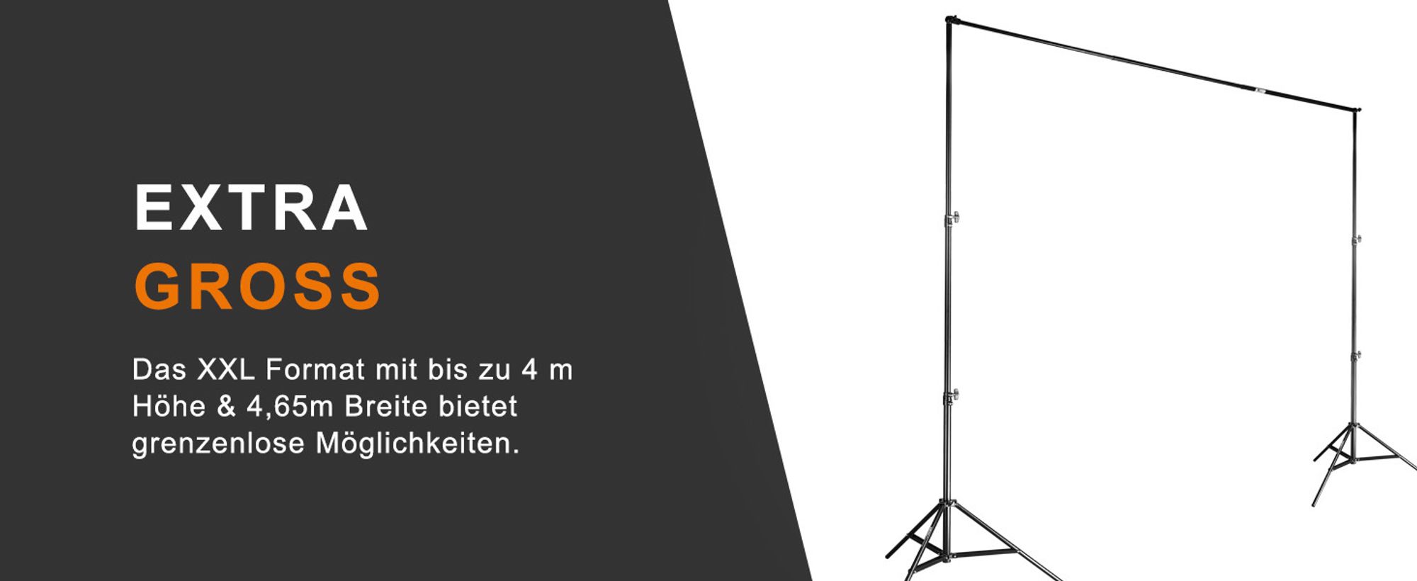 Walimex pro Hintergrundsystem XXL 190-465 cm breit, Hintergrundständer bis 400 cm Höhe, Lampenstative mit 5/8 Zoll Spigot, Hintergrund-Set für Fotografie, Video & Green Screen