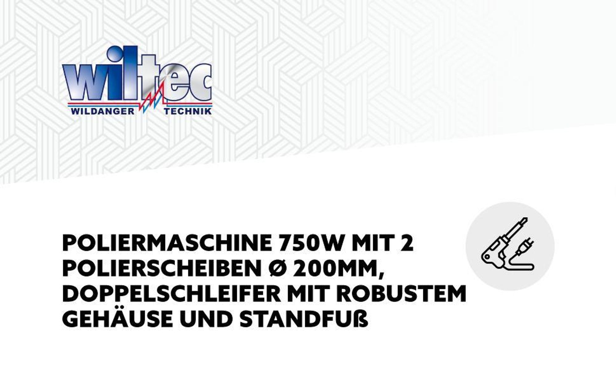 Wiltec Poliermaschine 750W mit 2 Polierscheiben Ø 200mm, 2950 U/min, Doppelschleifer mit robustem Gehäuse aus Guss und Standfuß